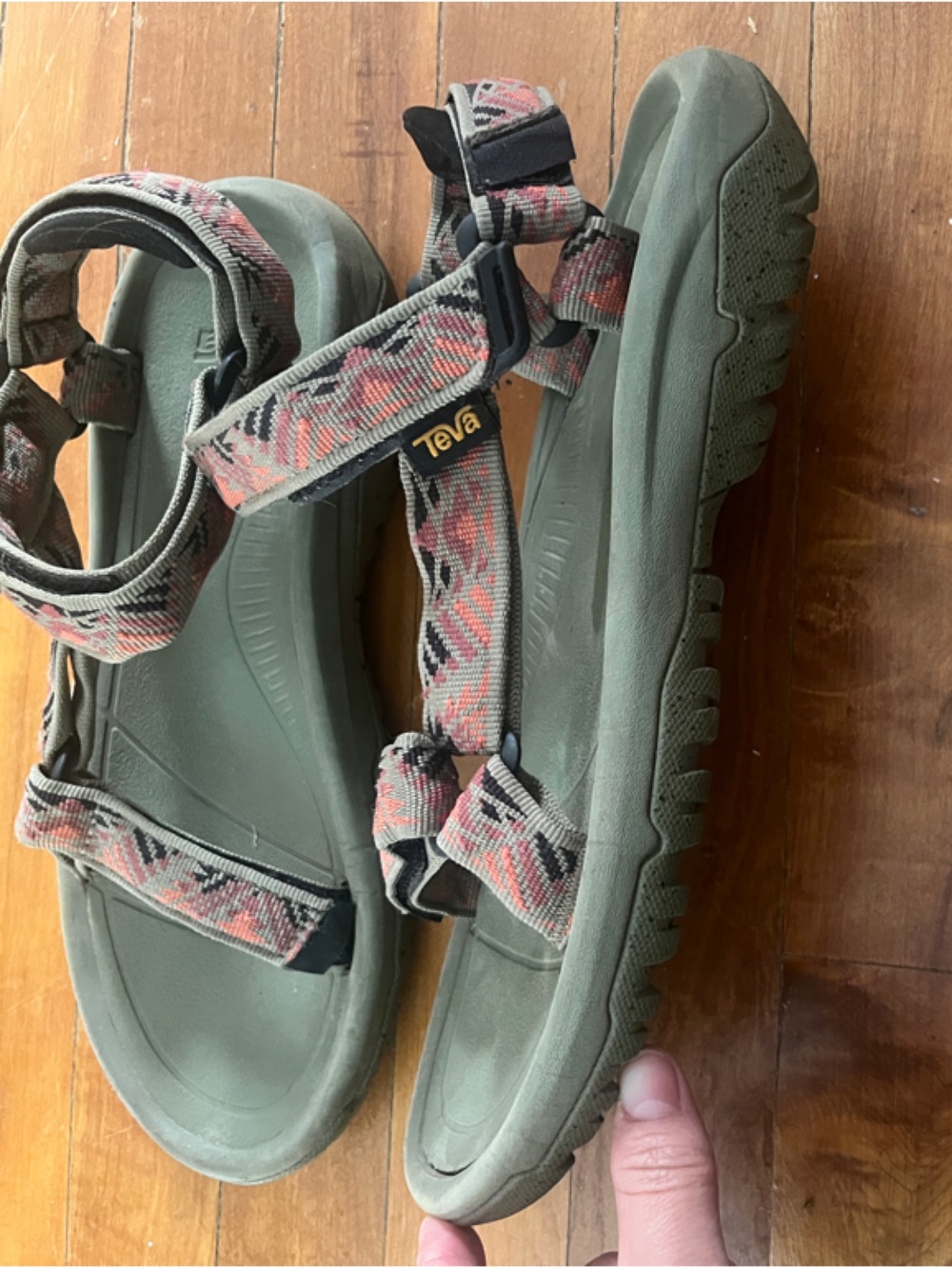 Teva Olive Green Sandals with Pink Patterned Straps